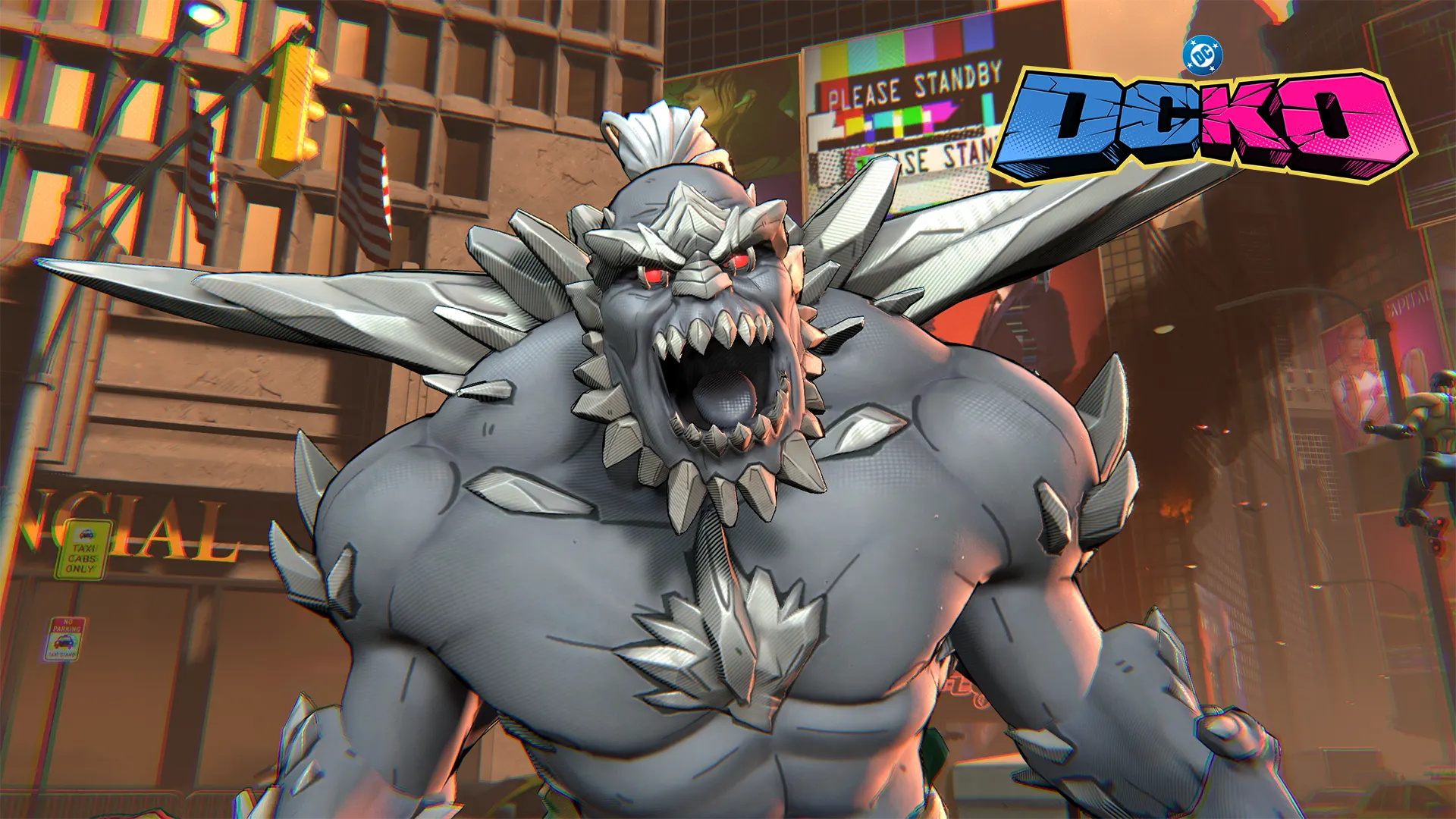 Doomsday roars in a battle-torn city street - DCKO Server Slam recap